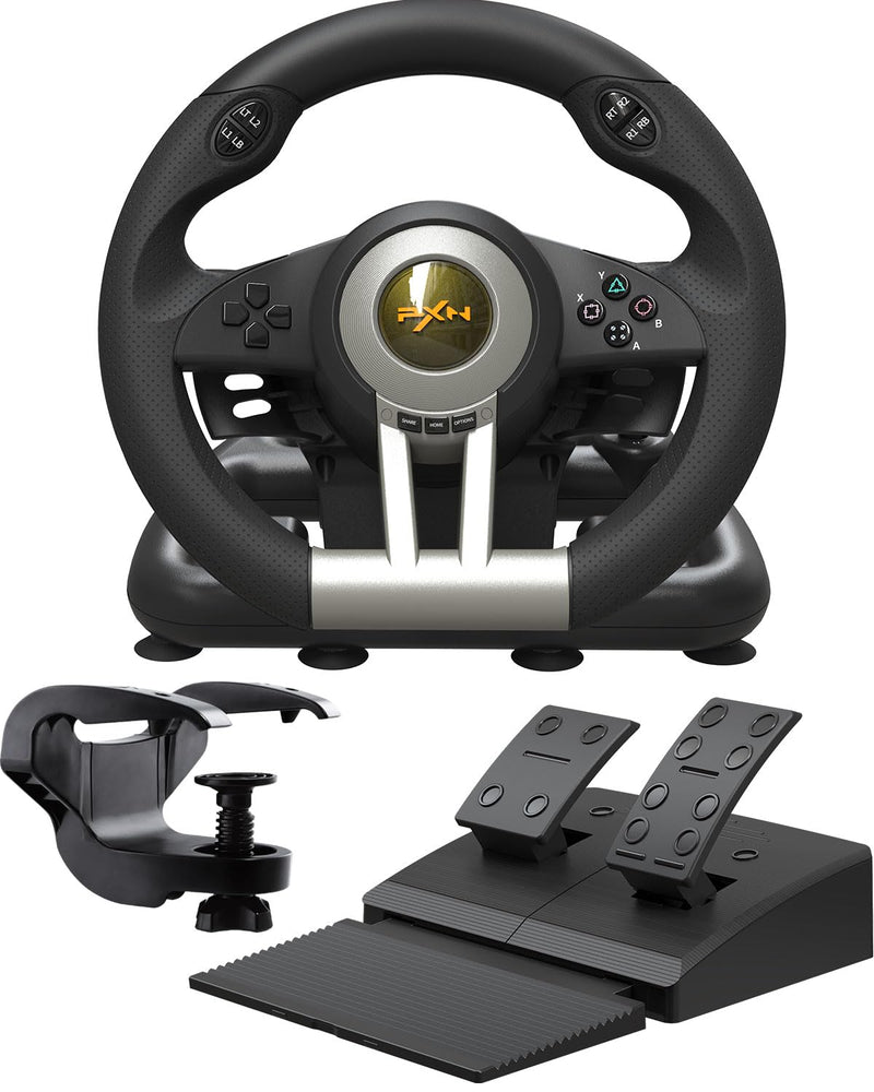 PXN V3 Pro Gaming Steering Wheel, Steering Wheel with Pedal, 180Â° PC Steering Wheel, Vibration Return, Speed Shift Paddle - Steering Wheel for PC, PS3, PS4, Switch, Xbox One and Xbox Series S & X -