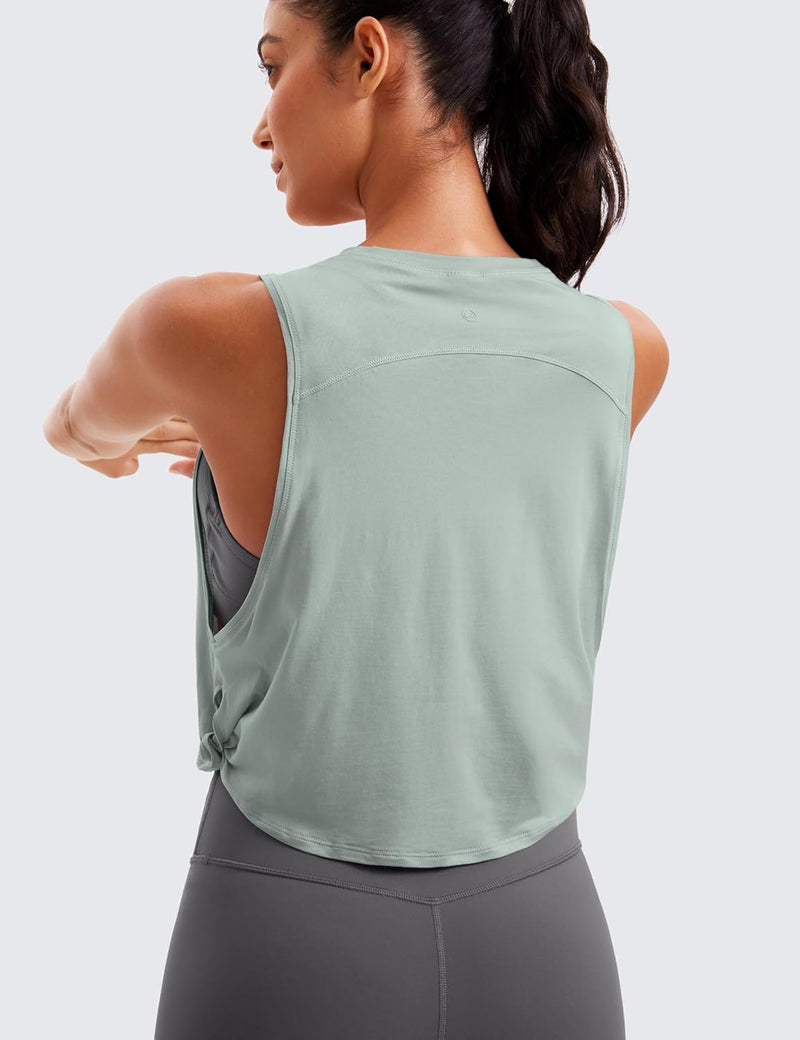 CRZ YOGA Women's Pima Cotton Workout Tank Crop Sports Shirt Sleeveless Yoga Running Tops