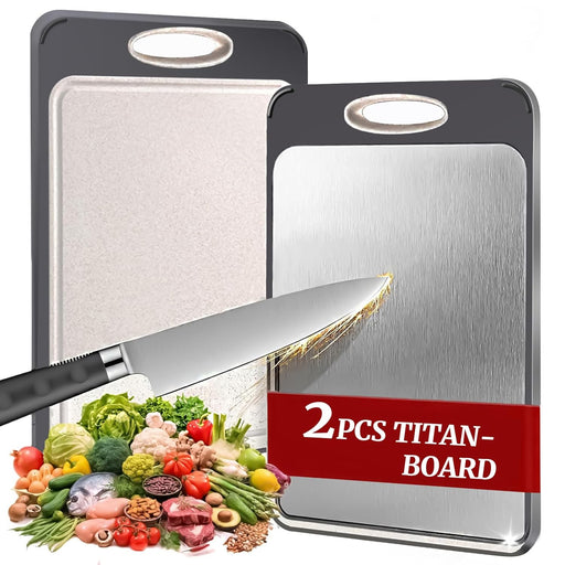 2PCS Titanium Cutting Board, S316 Stainless Steel Chopping Board, Double-Sided Food Grade Cutting Board, Dishwasher Safe Ideal for Handling Meat and Vegetables Separately