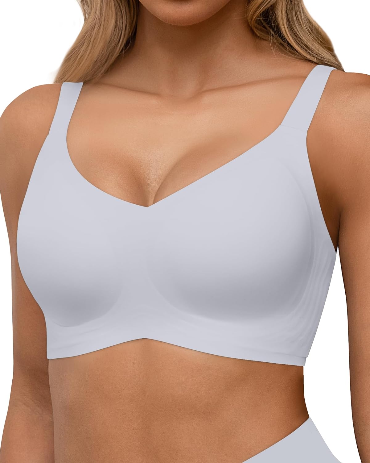 Womens Seamless Bras, Wireless Full Coverage Push Up Bras, Comfortable Support Bralette with V Neck – image 9