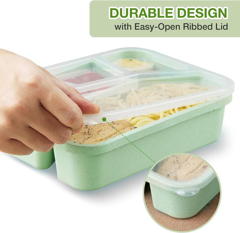 NimbusNote 4 Pack Bento Lunch Box, 4 Compartment Wheat Straw Meal Prep Containers for Kids/Toddle/Adults, BPA Free Reusable Food Snack Storage Containers, Durable Bento Box for School, Work and Travel