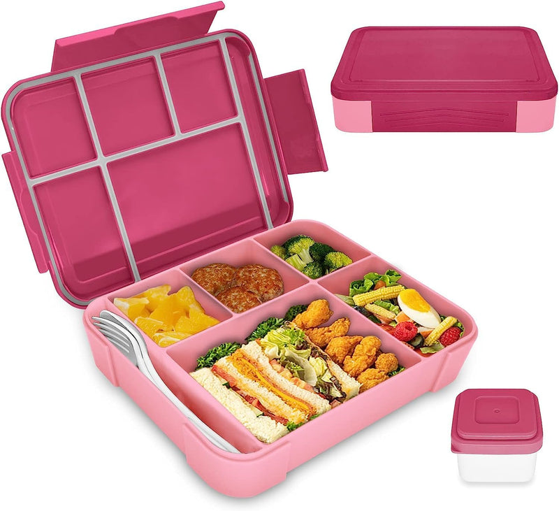 Lunch Box for Kid School,Children's Lunch Box with Compartments, Bento Box Children, Leak-proof Lunch Bento Boxes for Girls and Boys, Snack Box, Perfect for School, Nursery & Trips (Pink Rose) - Pink Rose 1330 ml