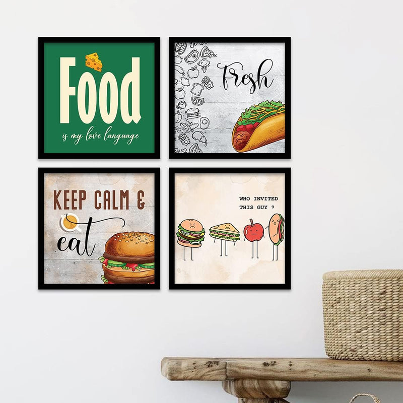 kotart Engineered Wood Photo Frames For Kitchen And Restaurant Wall Decoration - Food Quotes Decor Poster With Frame (11 Inch X 11 Inch, Multi) Design-2, Square)
