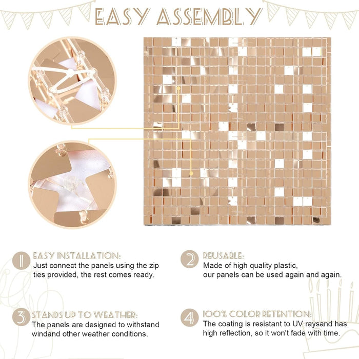 LJIE-House Champagne Shimmer Wall Backdrop Shimmer Panels Sequin Backdrop 36PCS Glitter Party Backdrop for Birthday Wedding Anniversary Engagement Baby Shower & Bachelorette Decorations Party
