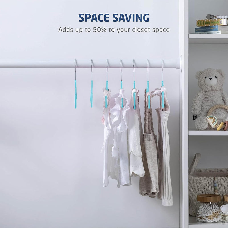 ZOBER Hangers For Baby Clothes - Chrome Swivel Hook - Non Slip Toddler Hangers for Baby and Children Clothes Space saving - Hanger for Everyday Use Set Of 10 - Pink