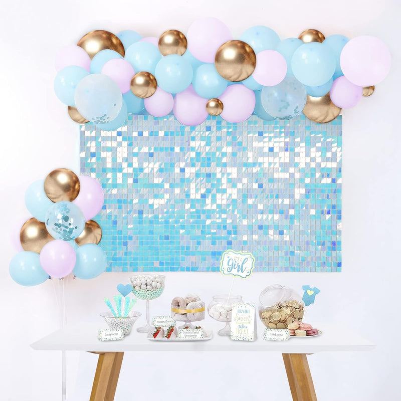 LuoluoHouse Shimmer Wall Panel Sequin Backdrop Panels 12 Packs-Iridescent Silver Backdrop for Graduation Anniversary Backdrop Wall Backdrops Engagement Decoration