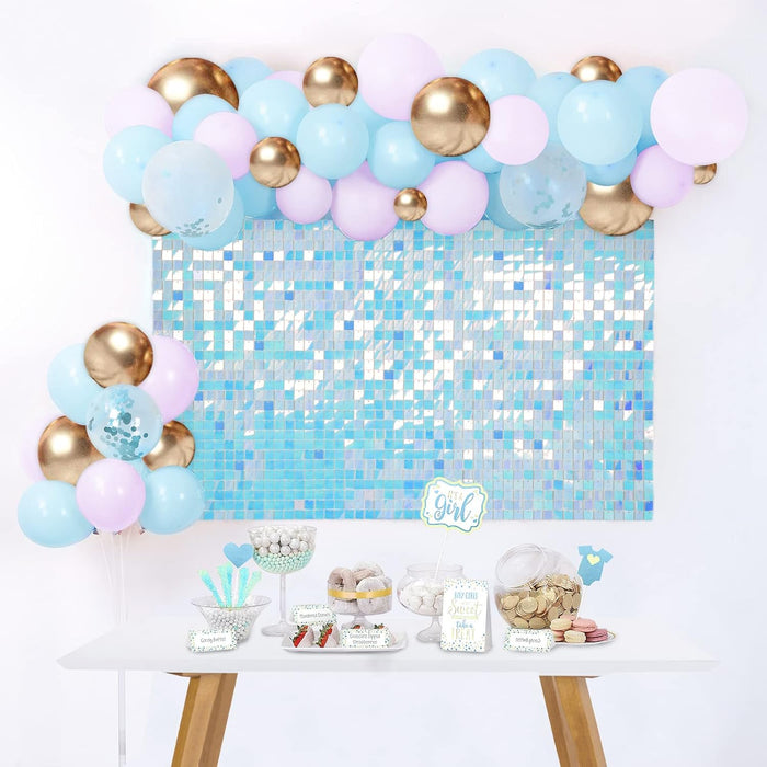 LuoluoHouse Shimmer Wall Panel Sequin Backdrop Panels 12 Packs-Iridescent Silver Backdrop for Graduation Anniversary Backdrop Wall Backdrops Engagement Decoration