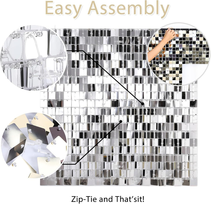 LuoluoHouse Shimmer Wall Panel Sequin Backdrop Panels 12 Packs-Iridescent Silver Backdrop for Graduation Anniversary Backdrop Wall Backdrops Engagement Decoration