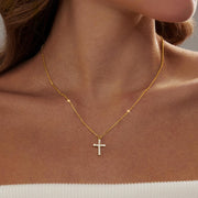 Zeffy Cross Necklace for Women,18K Gold/Silver Plated Tiny Cubic Zirconia Cross Pendant Necklace for Women Simple Layered Cross Necklaces for Women - Gold CZ Cross