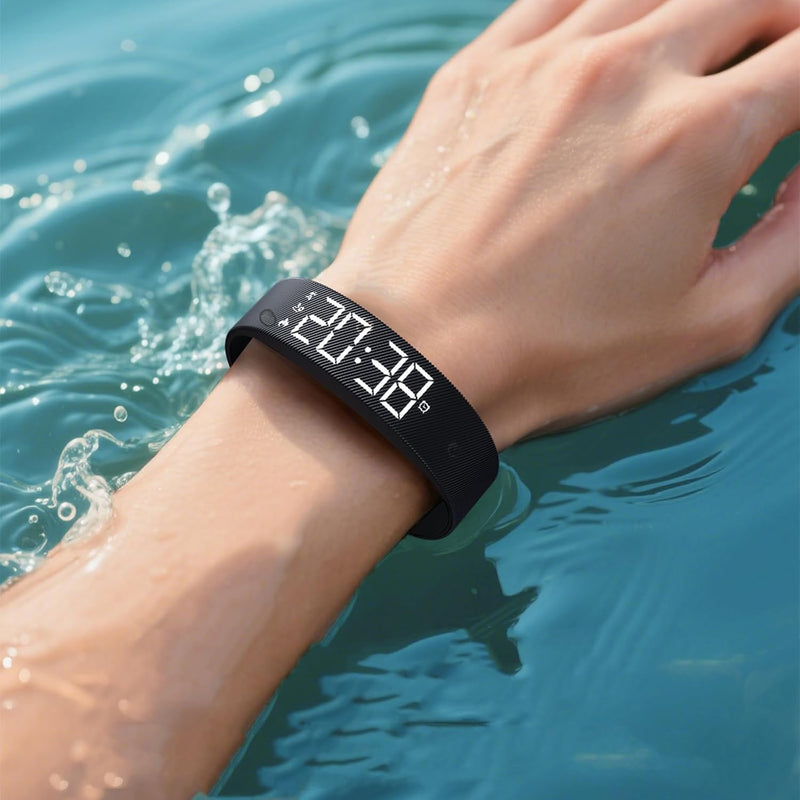 Alarm Clock Watch Bracelet, New Silent Vibration Wake-Up Wristband Vibration Alarm Reminder Watch, Quiet Vibrations Alarm Clock Bracelet Portable Alarm Clocks with Adjustable Strap Black