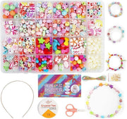 Mumoo Bear Children DIY Bead Set, 550pcs Pony Alphabet Pop Beads for Making Necklace Bracelet Ring, Art Craft & Jewellery Making Kit for Kids Girls Age 4 5 6 7 8, 24 Types - 550pcs Pony Alphabet Pop Beads Small