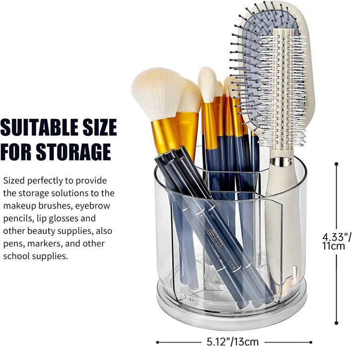 KASTWAVE Makeup Brush Holder Organizer, 360 Rotating Makeup Brush Holder Organizer, Dustproof Cosmetic Brush Storage Organizer, Round Make up Brush Stand with 5 Slots, for Cosmestics (Clear)