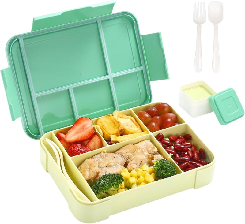 Lunch Box For Kids School, Bento Lunch Box, Lunch Containers for Adults/Kids/Toddler, Leakproof with 1330ML-5 Compartment Microwave & Dishwasher& Freezer Safe(Pink) - Green