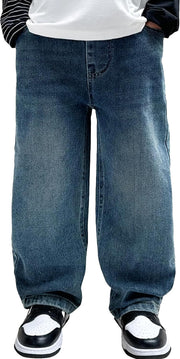 Boys Baggy Jeans Casual Straight Leg Stretchable Denim Wide Leg Loose Vintage for School - Hellblau