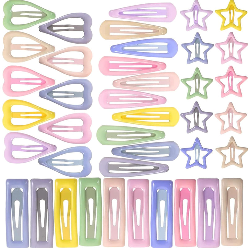 STAYOUNG 40 Piececs Snap Hair Clips Set - Star Heart Hairpins Colorful Non-Slip Metal Hairpins - Delightful Hair Accessories for Women and Girls Hair Accessories