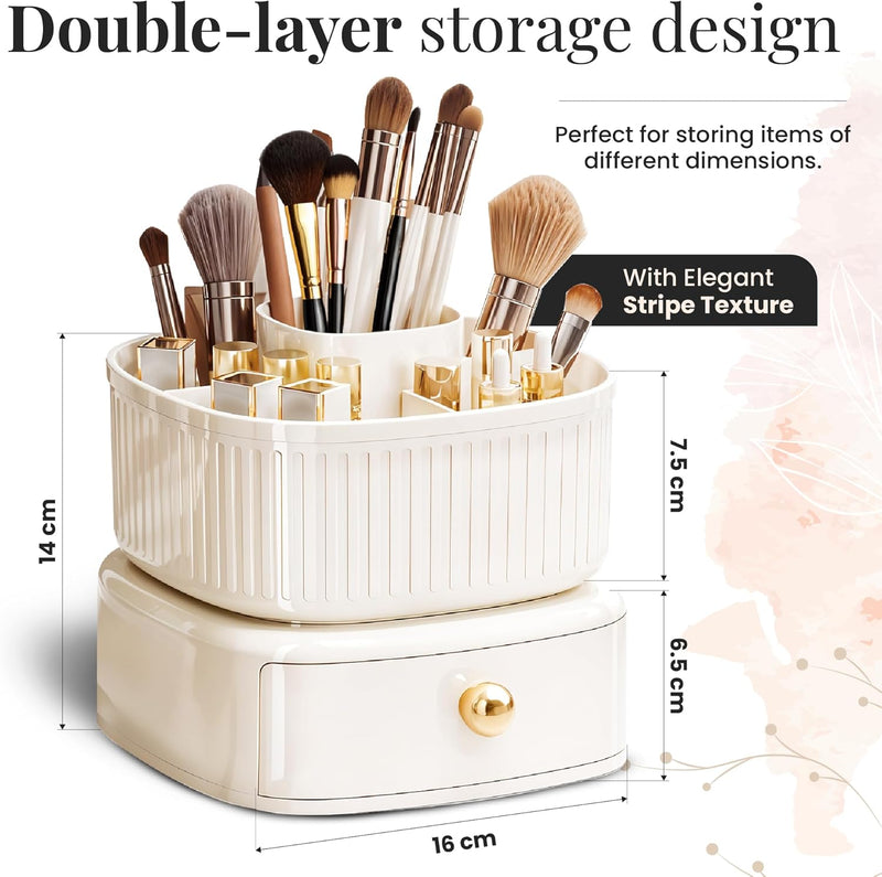 SPAULD Rotating Makeup Organizer, Adjustable Layers Spinning Skincare Organizer, Cosmetic Display Case with Brush Holder, Multi-Function Storage Carousel for Vanity Bathroom Countertop (Style 2)