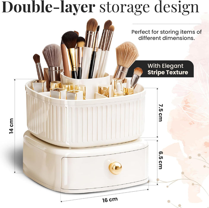 SPAULD Rotating Makeup Organizer, Adjustable Layers Spinning Skincare Organizer, Cosmetic Display Case with Brush Holder, Multi-Function Storage Carousel for Vanity Bathroom Countertop (Style 2)