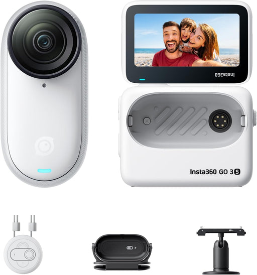 GO 3S 128GB 4K Mini Portable Vlogging Camera, Hands-Free, Mount Anywhere, Stabilization, 140-Minute Battery life, 10m Waterproof, Apple Find My, Pet POV, White - Arctic White Standard (128GB)