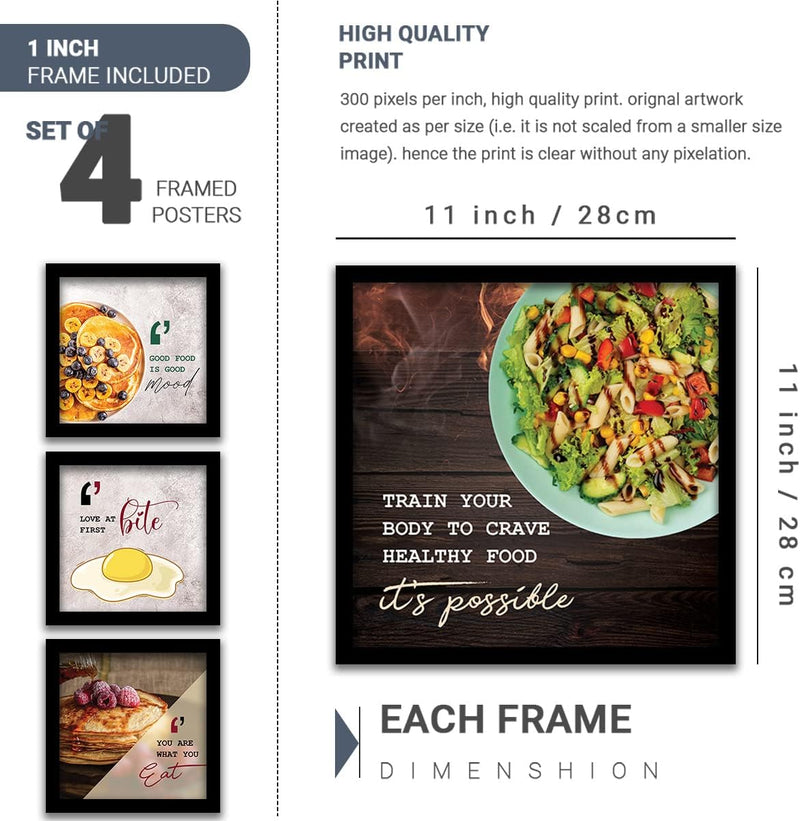 kotart Engineered Wood Photo Frames For Kitchen And Restaurant Wall Decoration - Food Quotes Decor Poster With Frame (11 Inch X 11 Inch, Multi) Design-2, Square)