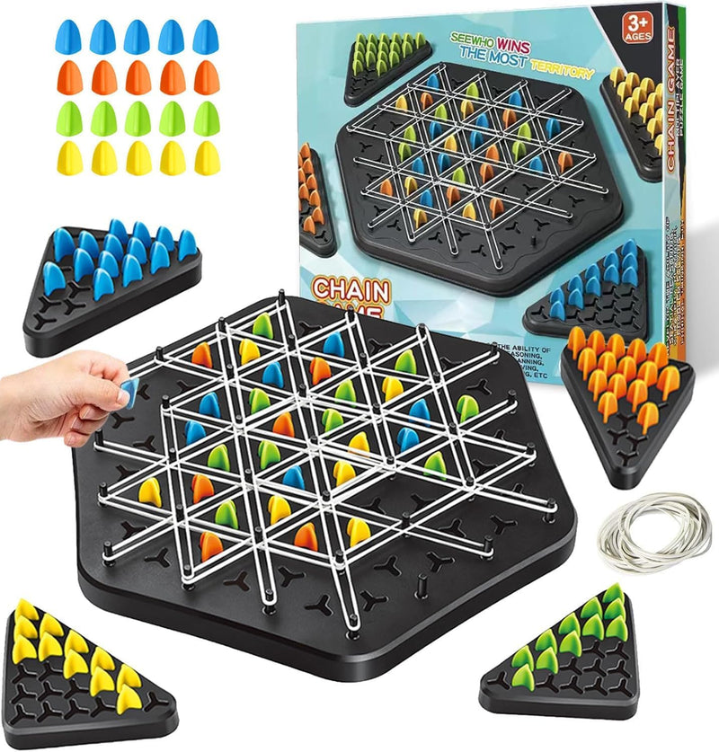 Moonmen Chain Triangle Chess, 2 to 4 Players Desktop Puzzle Interactive Game for Kids, Rubber Band Board Game for Family Fun and Strategy Play