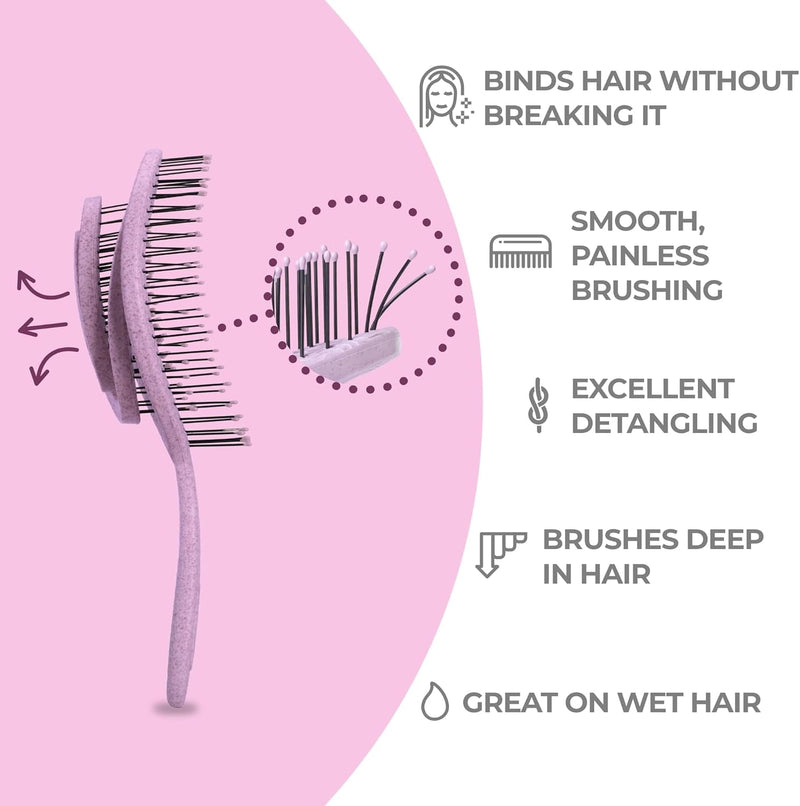 Ninabella Organic Detangling Hair Brush for Women, Men & Children - Does not Pull on Hair - Hair Straightening Brushes for Straight, Curly & Wet Hair - Unique Spiral Hairbrush, Rose Gold