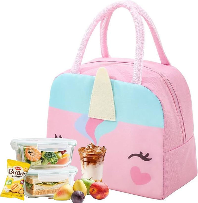 Insulated Lunch Bag,Cartoon Small Bento Tote Bag for Kids Girls & Students, Waterproof Cute Thermal Lunch Box Bag for School, Work, Picnic & Outdoor Activities(Penguin) - Pink Horse