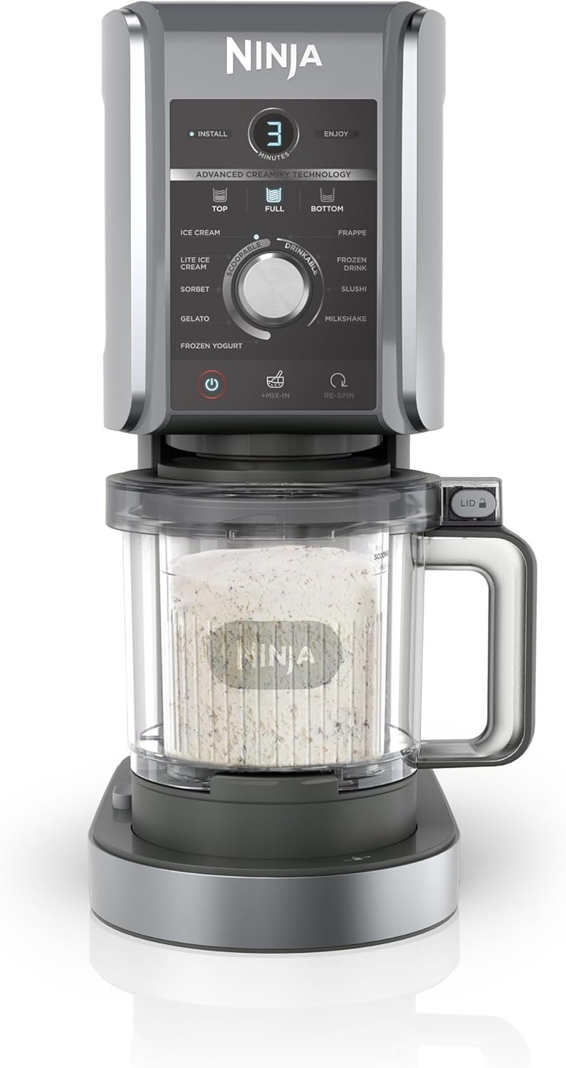 CREAMi Deluxe Ice Cream Maker & Frozen Dessert Maker with 3 Tubs, 10 Functions, Makes Ice Cream, Gelato, Sorbet, Frozen Yoghurt, Milkshakes, Slushi & More, Silver, NC501ME, 2 Years Warranty - Ninja Creami