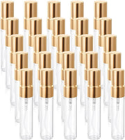30 Pack 10ml Fine Mist Atomizer Glass Bottle, Mini Clear Spray Vials Empty Refillable Perfume Bottles with Gold Lids, for Fragrance Scent Liquid Sample DIY Sprays (10ml) - 5ml
