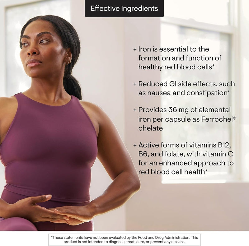 Advanced Iron Complex - Complete Blood Support Formula - Elemental Iron, Folate, B and C Vitamins for Optimal Absorption - Chelated Iron Supplement - Gluten, Dairy & Soy-Free - 60 Capsules