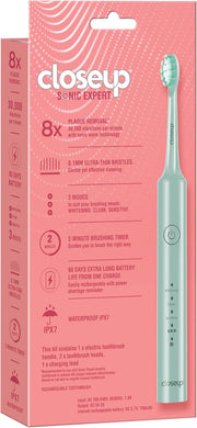 closeup Sonic Expert Green Rechargeable Toothbrush, Waterproof, with 8x Plaque Removal Power, Whitens and Cleans, Suitable for Sensitive Teeth, 1pack