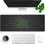 Desk Pad, Green Honeycomb Science Technology Extended Gaming Mouse Pad Large, 35.4"x15.7" Big Mouse Pad with Non-Slip Base and Stitched Edge, Long Computer Keyboard Mouse Mat for Home Office Work - 31.5"x11.8" Green Technology Honeycomb