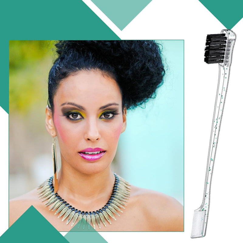 Geiserailie 3 Pcs Slick Back Hair Brush Set Bristle Brush Edge Control Teasing Comb for Women Black Hair(Black)