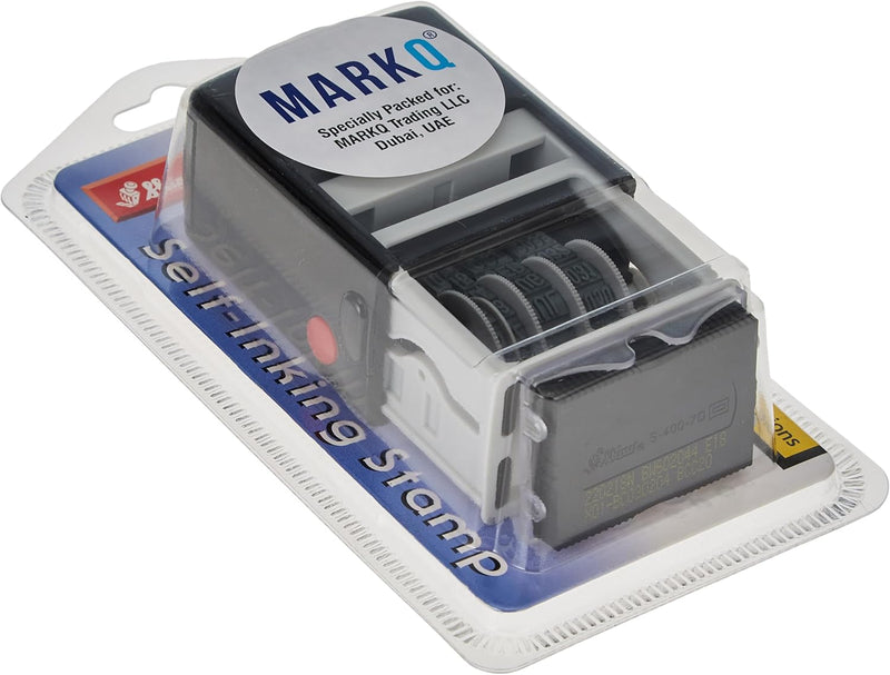 MARKQ Paid Stamp with Date, Self Inking Stamp for Office Business Supplies, Red Ink Date and Blue Text