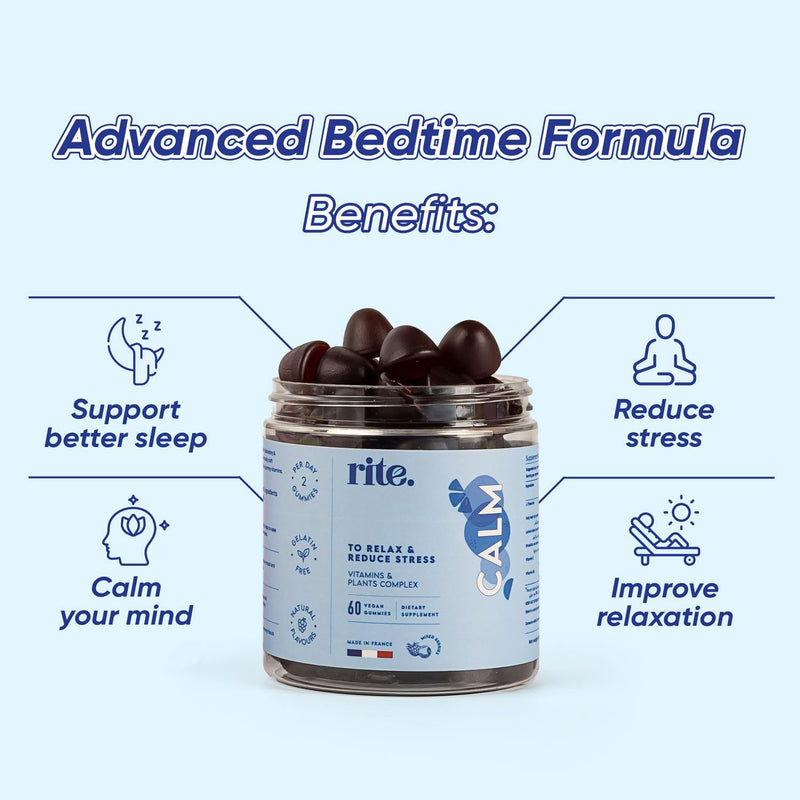 CALM Vegan Vitamin Gummies Adaptogens Botanicals, L-Theanine, Vitamin B6, Vitamin E Reduce stress, support better sleep, improve mood 60 Vegan Gummies Delicious Natural berries flavour
