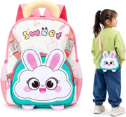 2-in-1 Kids Backpack with Detachable Crossbody Bag, Cute Cartoon Toddler Preschool Bookbag for Boys Girls, Lightweight Nursery & Travel Backpack - PINK-01