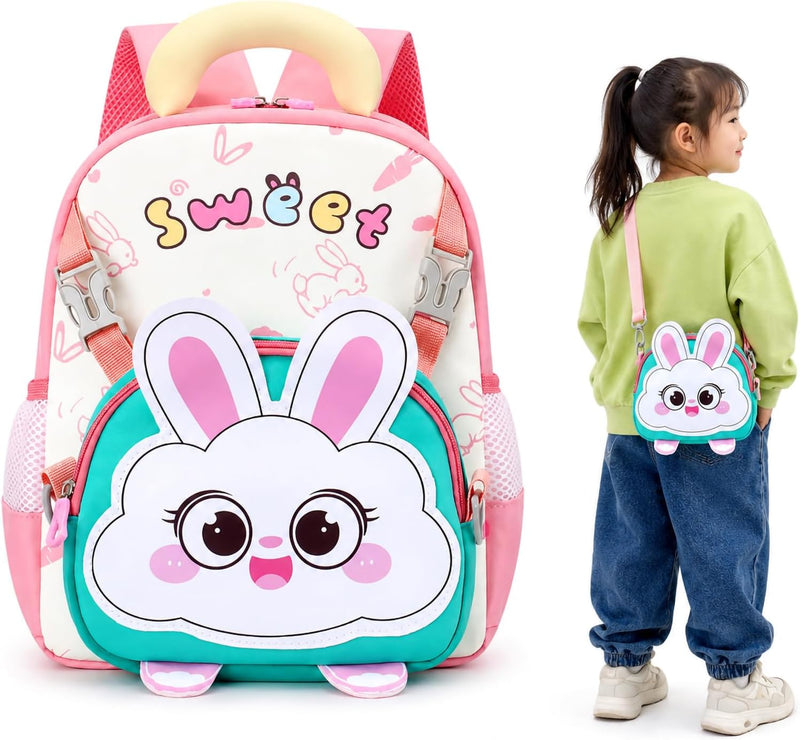 2-in-1 Kids Backpack with Detachable Crossbody Bag, Cute Cartoon Toddler Preschool Bookbag for Boys Girls, Lightweight Nursery & Travel Backpack - PINK-01