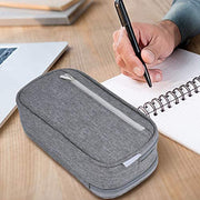 Pencil Case, Large Capacity Pencil Bag Pouch Pen Case Makeup Bag Stationery Desk Organizer with Big Compartments for Boys Girls Middle High School & Office Supplies (Grey)