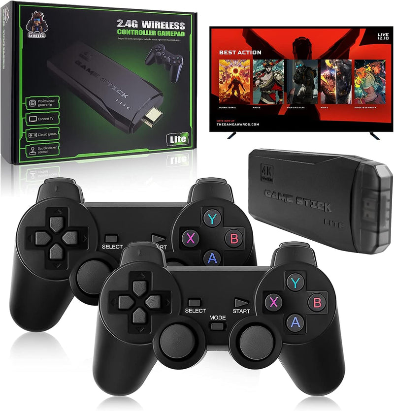 Integrated retro 4K game console with dual 2.4G wireless controllers, plug-and-play video game stick, built-in 3,500 games, 9 classic emulators, high-definition HDMI output for TV (64G, 10000+ games)