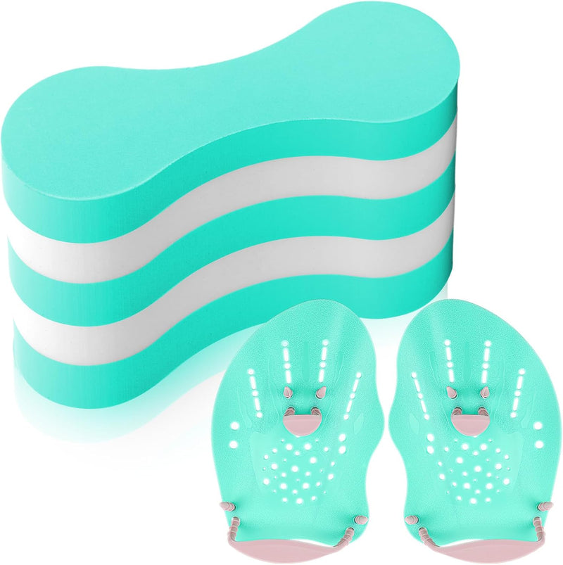 3 Pcs Swim Training Pull Buoy Swimming Hand Paddles Set Include 1 Swim Buoy 2 Swim Hand Paddles for Lap Swimming with Adjustable Straps Swim Training Equipment Kit for Adults - Green