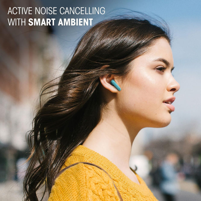 JBL Wave Flex True Wireless Earbuds, Deep Base Sound, Comfortable Fit, 32H Battery, Smart Ambient + Talkthru, Hands-Free Call, VoiceAware, Water and Dust Resistant - Blue, JBLWFLEXBLU