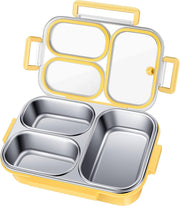 BIGTHREE Stainless Steel Lunch Box for Kids & Adults, Bento Lunch Box, 800-1000ml, 3 Compartment Metal Lunch Container, One-Touch Latch, Leakproof Food Container