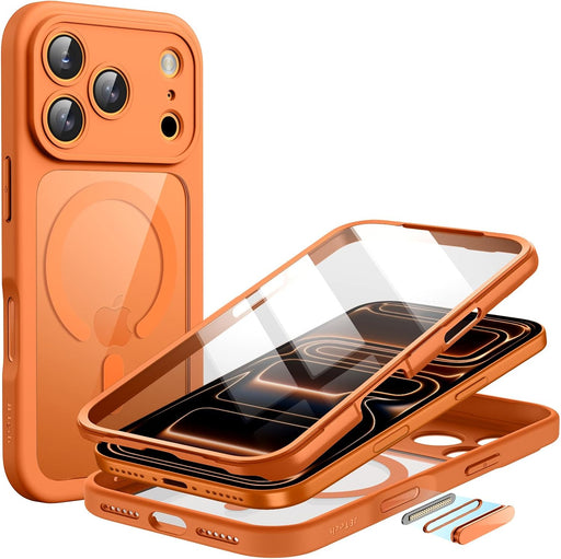 JETech Case for iPhone 17 Pro Max 6.9-Inch with Built-in Tempered Glass Screen Protector and Camera Control Button, Compatible with MagSafe, 360 Degree Full Body Cover (Orange) - iPhone 17 Pro Max Orange