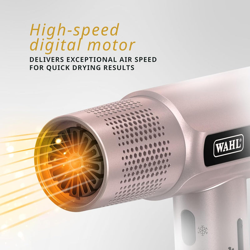 Wahl Vanquish Hair Dryer, Lightweight, LED Display, Quiet, Professional 3 Attachments, Powerful, Cool Drying, 3 Speed-Settings, Auto-Clean, Even Drying, Quick Dry