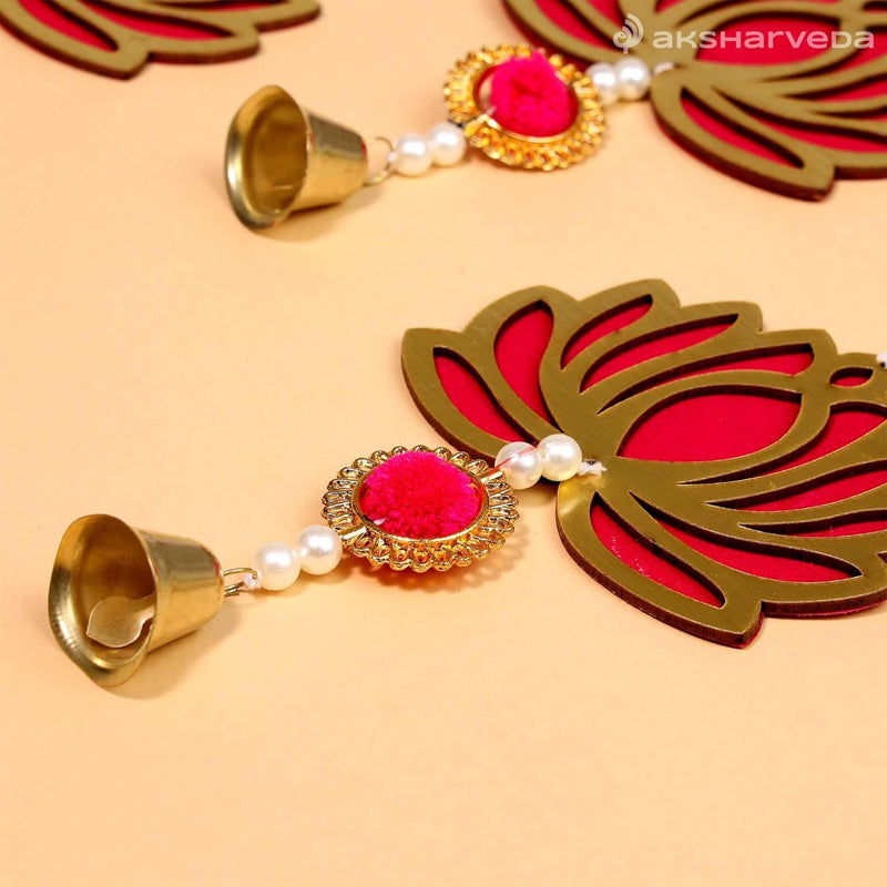 Handmade Wall Decor Lotus With Jhumki Style Hanging For Home Decor,Diwali Decor, Pooja and All Festival Decor (Pack of 6)