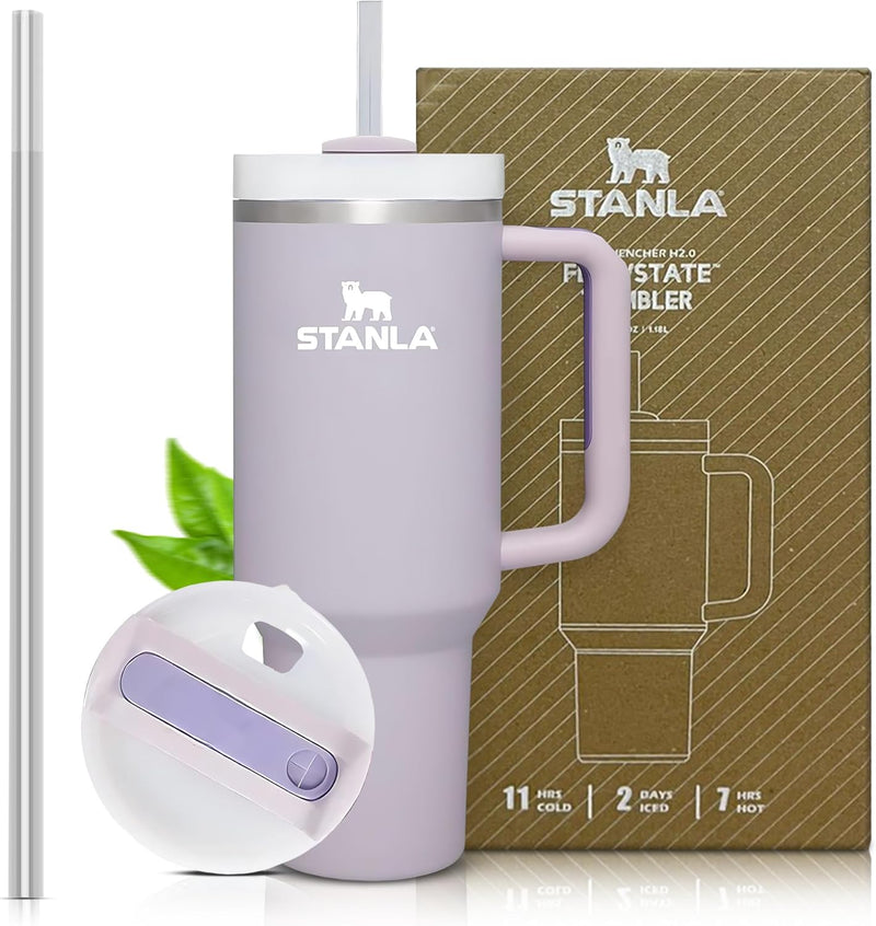 STANLA 40 oz Tumbler with Lid and Straw | Travel Mug for Iced Tea & Coffee | 100% Leakproof, Stainless Steel Insulated Tumbler for School,Office & Gym | Cup Holder Friendly Base (Cream)