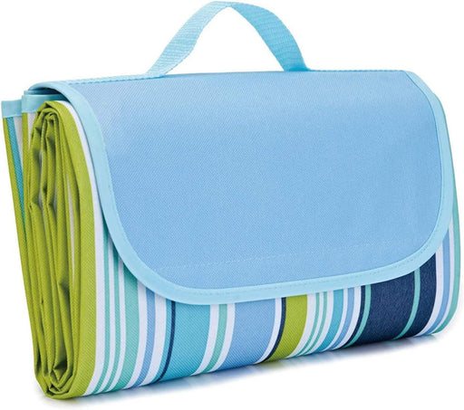 Waterproof Foldable Outdoor Camping Mat Widen Picnic Mat Plaid Beach Blanket Baby Multiplayer Tourist Mat-Blue Stripes - 145 x 180 cm (Square)