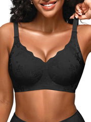 Wireless Bras for Women No Underwire, Seamless Comfortable Jacquard Bralettes, Padded T-Shirt Bra Sets - Black
