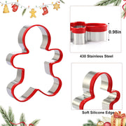 3Pcs Gingerbread Man Cookie Cutters, Stainless Steel Christmas Cookie Cutter Tools with Red Environmental PVC, Gingerbread Boy Shape Moulds Set for Baking