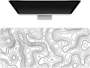 Gaming Mouse Pad XL - 80x30cm Large Mouse Mat with Anti-Slip Rubber Base for Keyboard and Mouse, for Home and OfficeWhite with Black Topographic Line - White