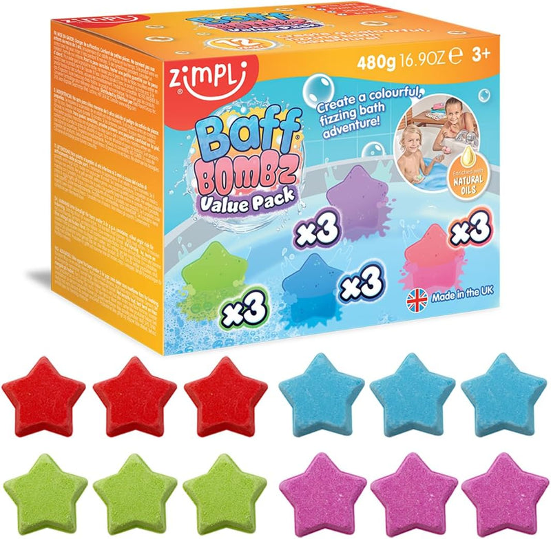 4 x Star Bath Bombs from Zimpli Kids, Bath Bombs Gift Box for Children, Bath Bomb Making Kit for Children, Spa Fizzies, Vegan Friendly & Cruelty Free - 12 count (Pack of 1)